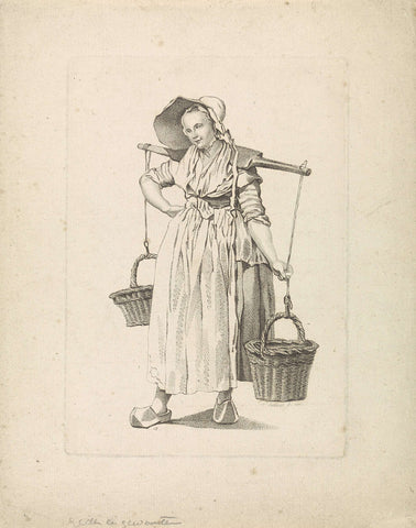 Peasant woman with two baskets on a yoke, Mathias de Sallieth, 1818 - 1833 Canvas Print