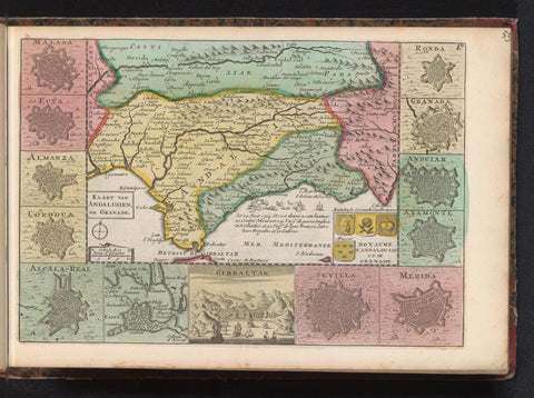 Map of Andalusia with the battle of Malaga, 1704, anonymous, 1735 Canvas Print