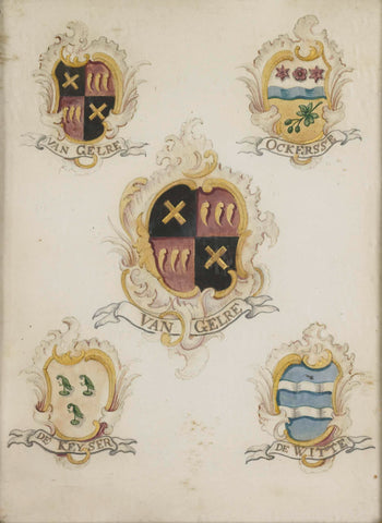 Het wapen van Anna Digna van Gelre, wife of Laurens Jacobsz de Witte, with the coats of arms of her four grandparents, anonymous, 1750 - 1799 Canvas Print