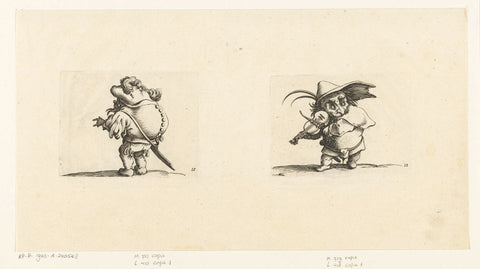 Dwarf with sword, a knot row on the back; Dwarf with violin and sword, Jacques Callot, 1621 - 1676 Canvas Print