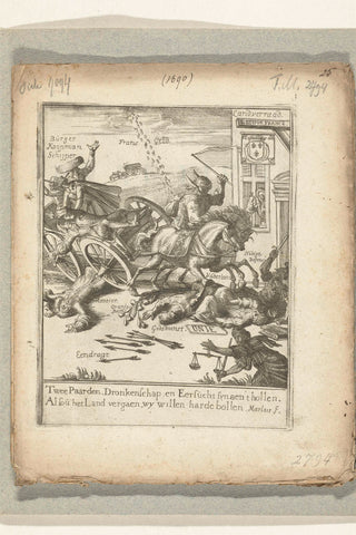 Title page of the pamphlet of Romeyn de Hooghe: Postwagen-praetjen tussen een Hagenaer, Amsterdammer beneficiant, schipper en Frans koopman, 1690, Jan Marlois, 1690 Canvas Print