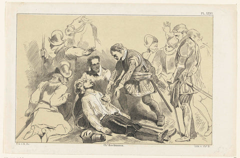 Count Adolf of Nassau dies at Heiligerlee, 1568, Christiaan Lodewijk van Kesteren, 1853 - 1861 Canvas Print