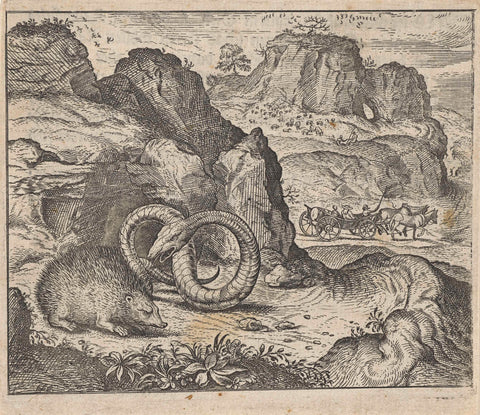 Fable of the hedgehog and the serpent, Aegidius Sadeler, 1608 Canvas Print