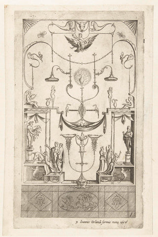 Architectural fantasy with at the top Ganymede on the eagle, anonymous, c. 1530 - c. 1540 Canvas Print