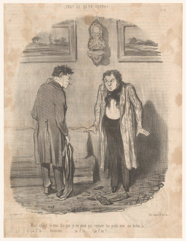 Man fits too small shoes, Honoré Daumier, 1847 Canvas Print