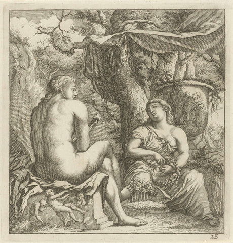 Two figures in a classical landscape, Arnold Houbraken, 1700 - 1750 Canvas Print