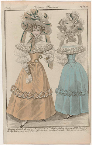 Journal des Dames et des Modes, Costumes Parisiens, 31 May 1828, (2602): Chapeau de paille de riz (...), anonymous, 1828 Canvas Print