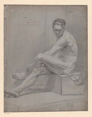 Seated male nude, seen from the side (2nd prize 1775), Jean Grandjean, 1775 Canvas Print