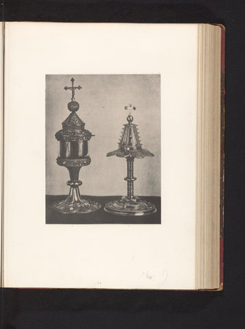 Two monstrances of metal, exhibited at an exhibition on religious objects from the Middle Ages and Renaissance in 1864 in Mechelen, Joseph Maes, 1864 - in or before 1866 Canvas Print