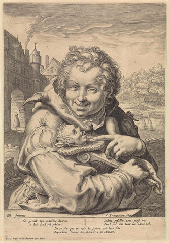 Laughing Jester with a Staff, Jan Saenredam, 1590 - 1600 Canvas Print