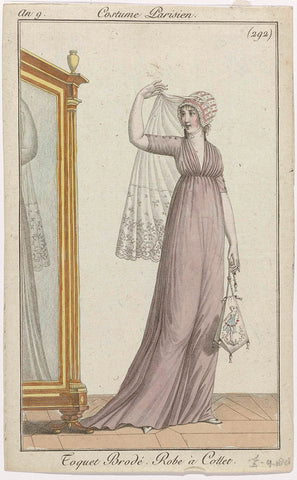 Journal des Dames et des Modes, Costume Parisien, 5 April 1801, Year 9, (292) : Toquet Brodé (...), anonymous, 1801 Canvas Print