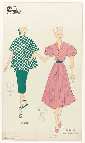 Croquis Couture, No. CC 20329 en CC 20328 : Chiffon pleated, anonymous, c. 1946 Canvas Print