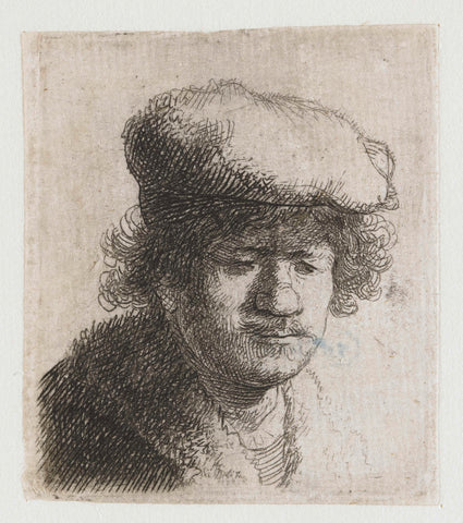 Self-portrait with cap pulled forward, Rembrandt van Rijn, c. 1630 Canvas Print