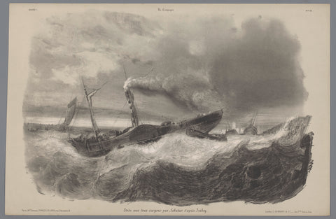 Paddle steamer in the storm, Léon Jean Baptiste Sabatier, 1844 - 1845 Canvas Print