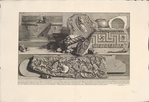 Fragmenten uit de Tombe van Caecilia Metella te Rome, Giovanni Battista Piranesi, c. 1756 - c. 1757 Canvas Print