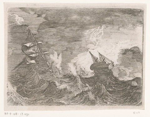 Five sailing ships at sea during a storm, Johann Wilhelm Baur, 1640 Canvas Print