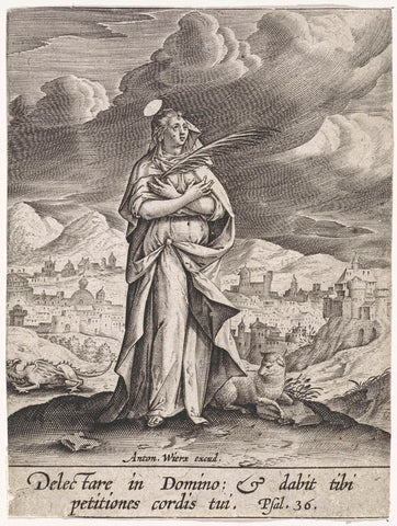 Landscape with St. Margaret of Antioch, Antonie Wierix (II), 1565 - before 1604 Canvas Print