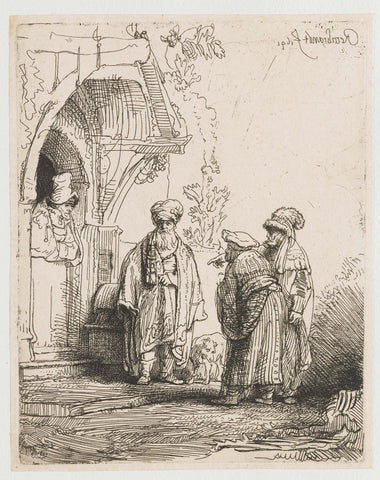 Three oriental figures (Jacob and Laban?), Rembrandt van Rijn, 1641 Canvas Print