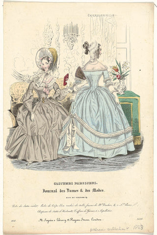 Journal des Dames et des Modes, Costumes Parisiens, 1838, (3538): Robe de satin violet (...), anonymous, 1838 Canvas Print