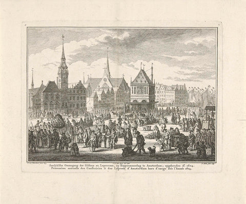 Procession of guilds and leperzen on Kopper Monday, 1604, Simon Fokke, 1769 Canvas Print