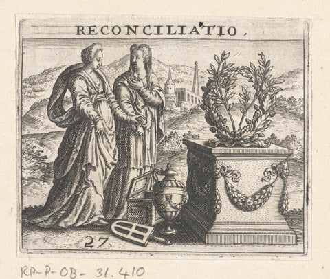 Two Women at a Funeral Monument, Theodor de Bry, 1596 Canvas Print