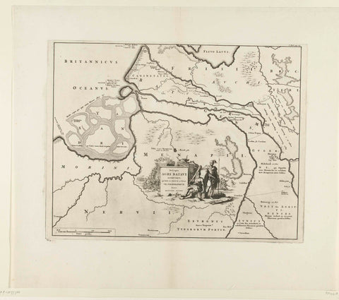 Historical map of the Netherlands with the areas of the Batavians and Frisians, Jan Luyken, 1695 - 1700 Canvas Print