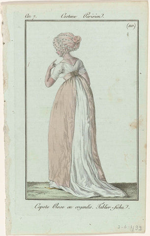 Journal des Dames et des Modes, Costume Parisien, 3 June 1799, Year 7 (110) : Capote Rose en organdis (...), anonymous, 1799 Canvas Print