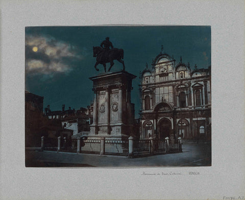 Equestrian statue of Bartolomeo Colleoni in Venice at night, anonymous, 1850 - 1876 Canvas Print