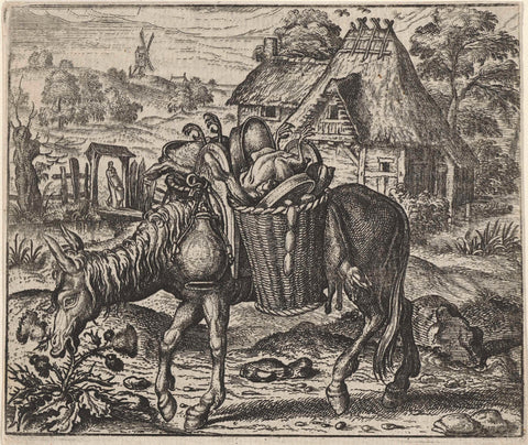 Fable of the donkey laden with delicacies, Aegidius Sadeler, 1608 Canvas Print