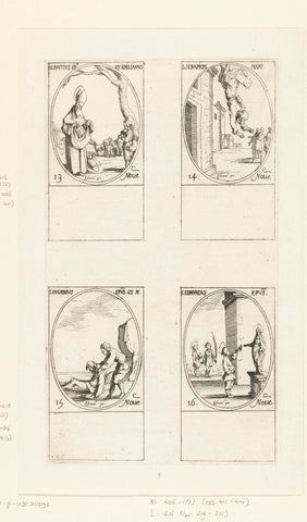 Heilige Brictius van Tours en Heilige Aemilianus Cucullatus, Heilige Serapion van Algiers, Heilige Eugenius van Parijs, Heilige Edmundus van Abingdon (13-16 november), Jacques Callot, 1632 - 1636 Canvas Print