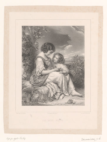 Two sisters with flowers, Émilien Desmaisons, 1841 Canvas Print