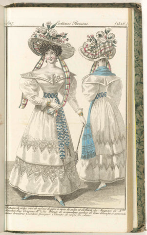 Journal des Dames et des Modes, Costumes Parisiens, 15 August 1827, (2526) : Chapeau de crêpe..., anonymous, 1827 Canvas Print