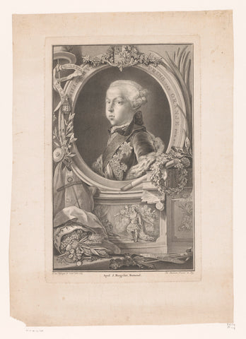 Portrait of William of Orange in frame with frieze, Jacques Beauvarlet, 1765 - 1797 Canvas Print