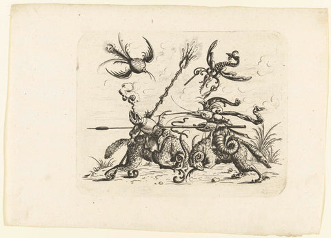 Battle between a Frog and a Lobster, Christoph Jamnitzer, 1573 - 1610 Canvas Print