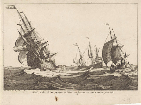 Seascape with two three masters and a two-master on rough sea, anonymous, 1675 - 1711 Canvas Print