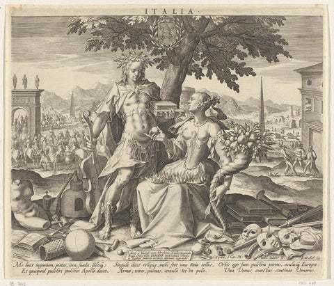 Italy, with Venus and Apollo, Johann Sadeler (I), 1588 - 1595 Canvas Print