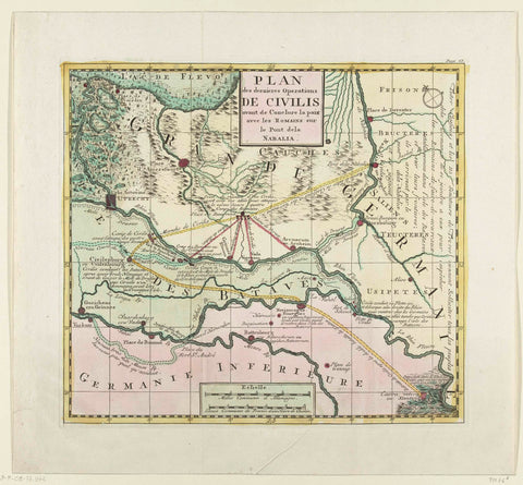 Map of the last martial maneuvers of Civilis, 69-70, anonymous, 1768 - 1770 Canvas Print