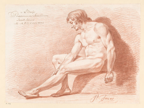 Seated male nude, seen from the side (2nd prize 1788), Jacob Smies, 1788 Canvas Print