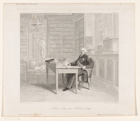 Louis XVIII of France in his study in the Palais des Tuileries, Jean Mathias Fontaine, 1838-1848 Canvas Print