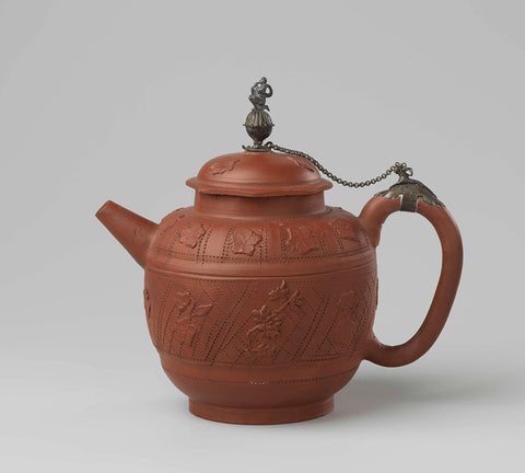 Red stoneware teapot with silver chain lid, Jacobus de Caluwe, c. 1680 - c. 1720 Canvas Print