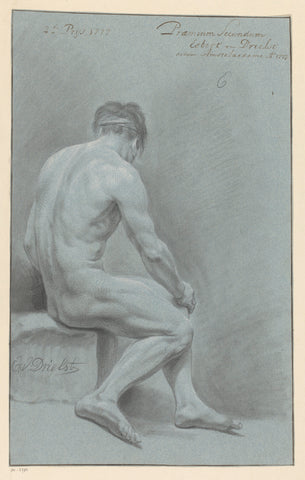 Sitting male nude, seen on the back (2nd prize 1777), Egbert van Drielst, 1777 Canvas Print