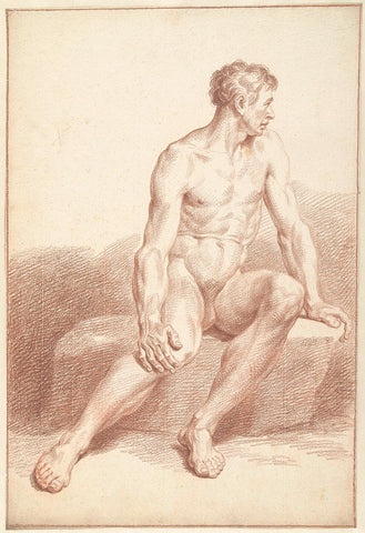 Male nude, seated, used to the right, Louis Fabritius Dubourg, 1727 Canvas Print