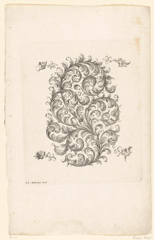 Oval motif of leaf vine with branches, Johannes Jacobsz Folkema, after 1697 - before 1718 Canvas Print