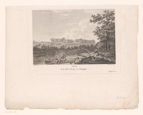 Landscape with shepherds and view of Rocroi, Claude Mathieu Fessard, 1781 - 1796 Canvas Print