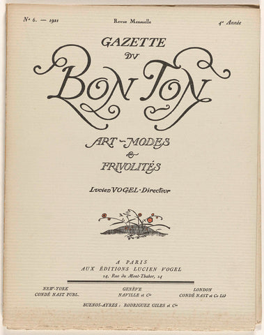 Gazette du Bon Ton. Art - Modes & Frivolités, No. 6 - 1921, 4th Year, Lucien Vogel, 1921 Canvas Print