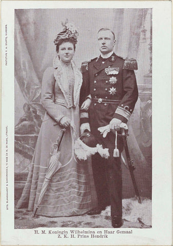 Portrait of Wilhelmina, Queen of the Netherlands, and Hendrik van Mecklenburg-Schwerin, anonymous, P.A. Geurts, 1901 - 1910 Canvas Print