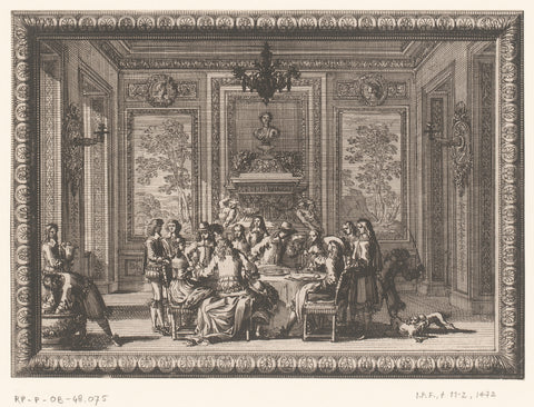 Interior with elegant company at a table, Jean Lepautre, 1628 - 1682 Canvas Print