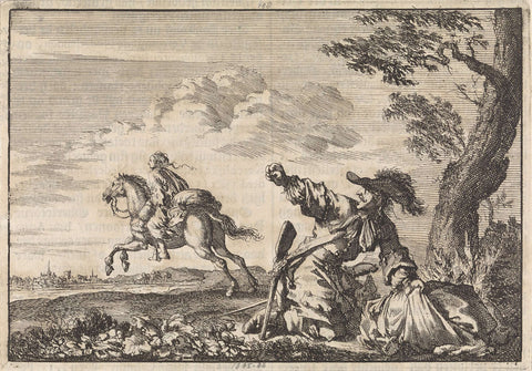 Spanish rider robbed a woman who runs off on his horse, 1687, Jan Luyken, 1698 Canvas Print