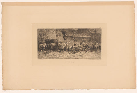 Horses and chickens at a farm, Jules Héreau, 1875 Canvas Print