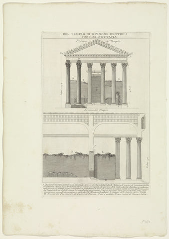 Front and cross-section of the Temple of Juno Regina in Rome, Giovanni Battista Piranesi, in or before 1784 Canvas Print